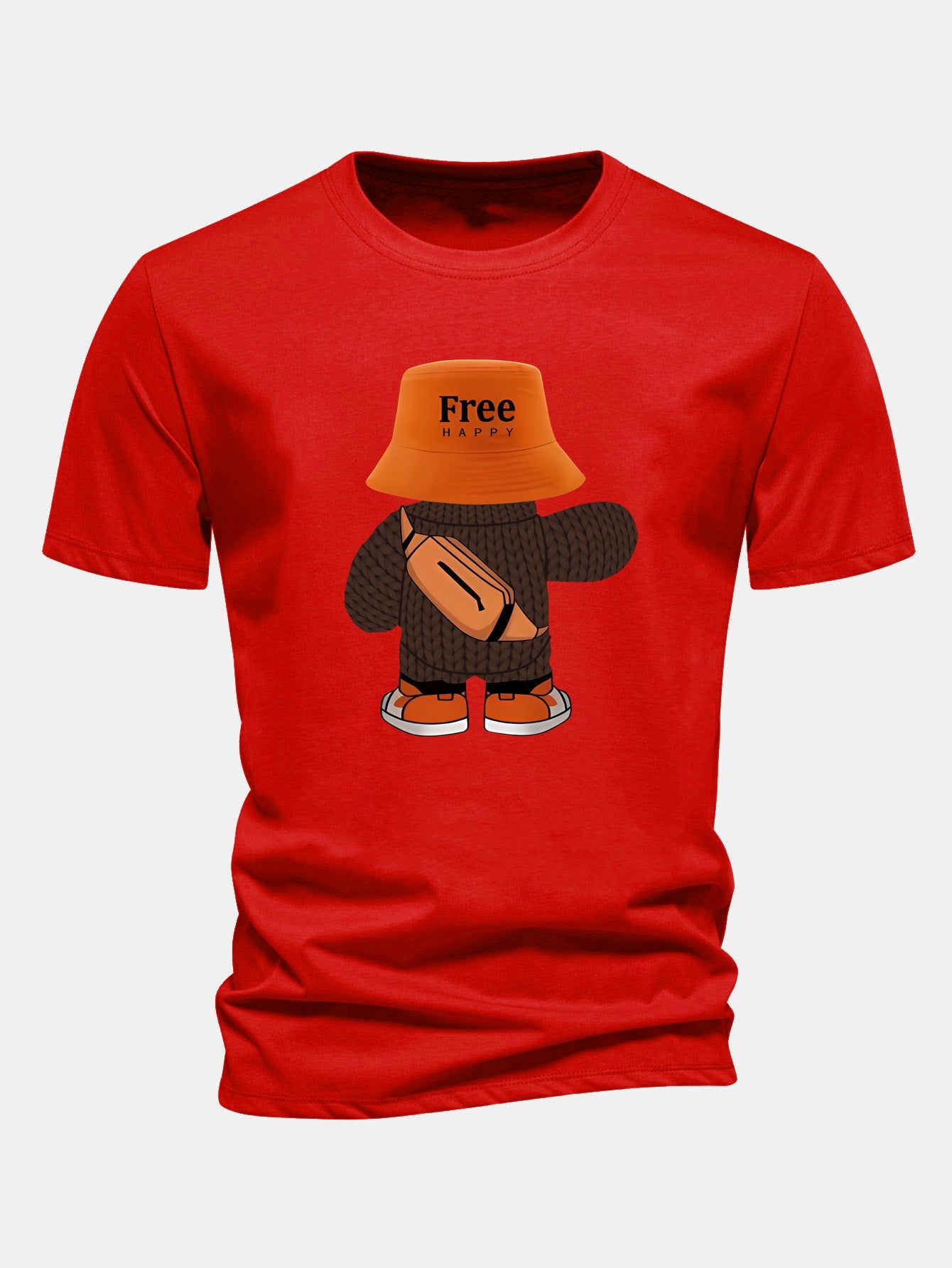 Regular Fit Yarn Bear Print Cotton T-Shirt