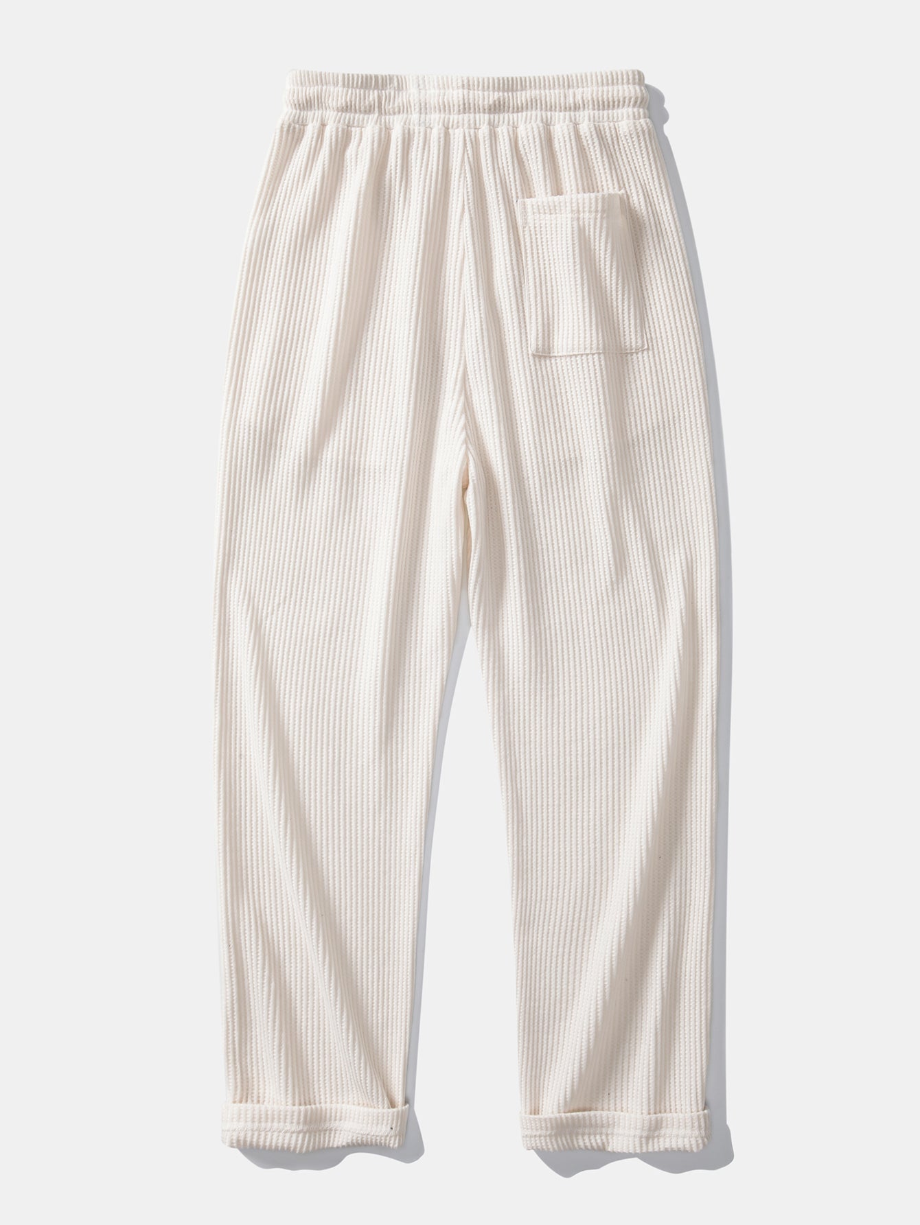 Stripe Johnny Collar Knit Polo & Drawstring Knitted Waffle Pants