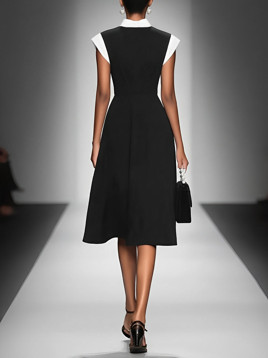 Colour Block Square Neck Cap Sleeve Midi Dress