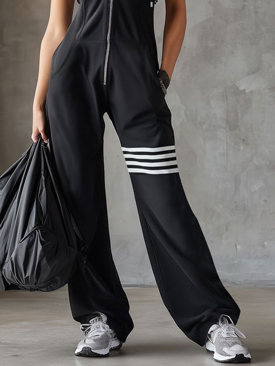 Giada Retro Hooded Striped Sleeveless Jumpsuit