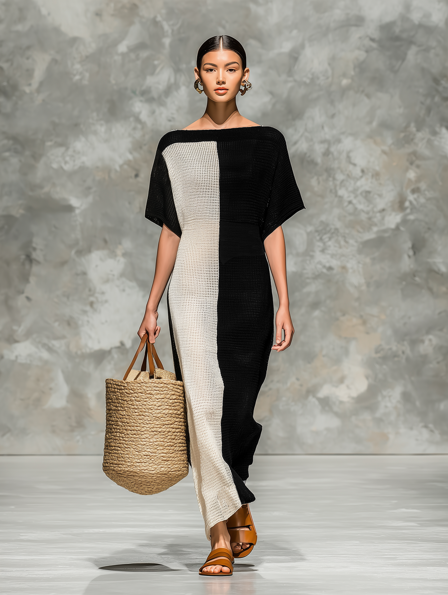 Knitted Boat Neck Short Sleeve Maxi Dress