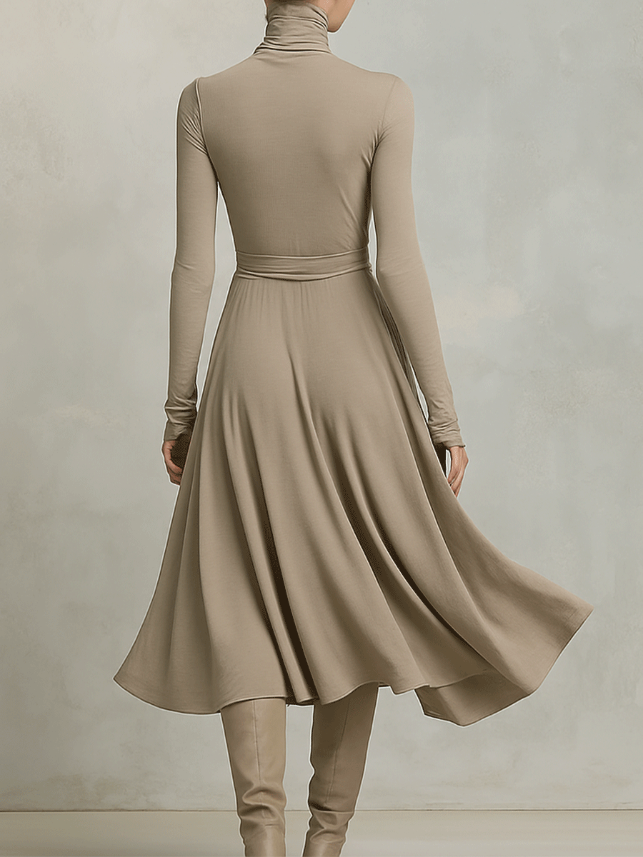 Long Sleeve Knit Blend Fitted Midi Dress