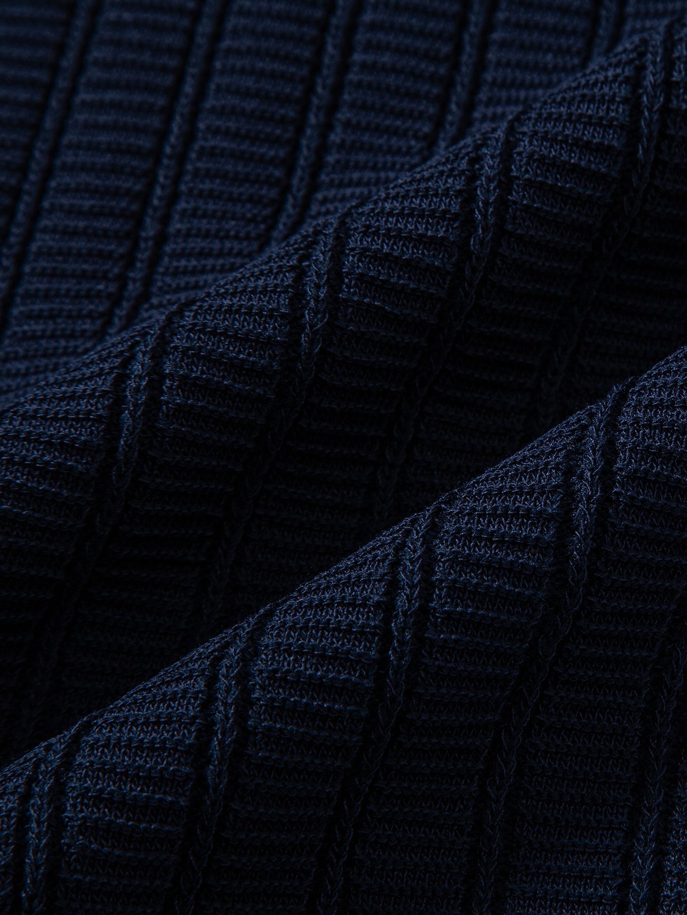 Contrast Textured Johnny Collar Knit Polo & Drawstring Knitted Waffle Pants