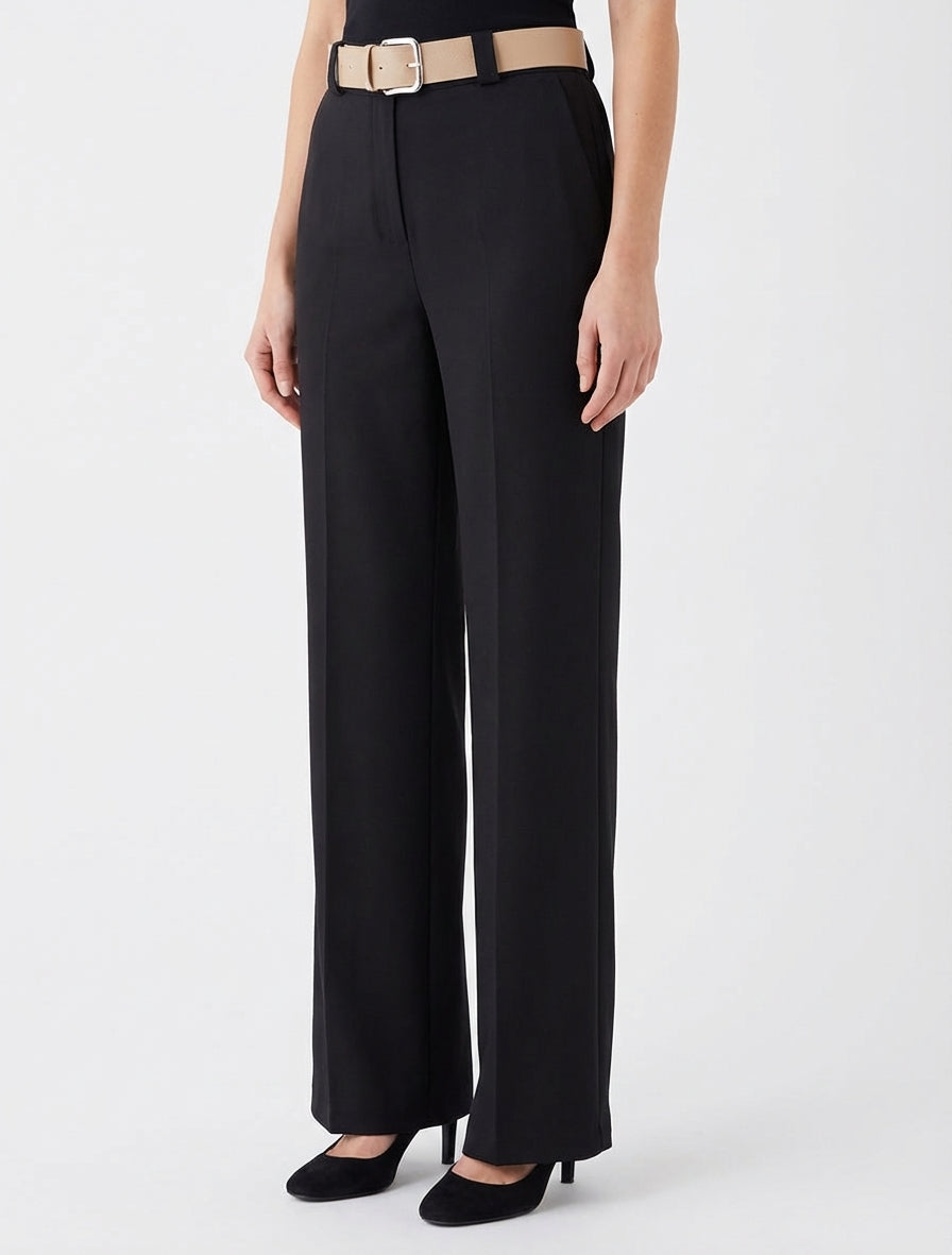 Effen rechte elastische broek - Zwart