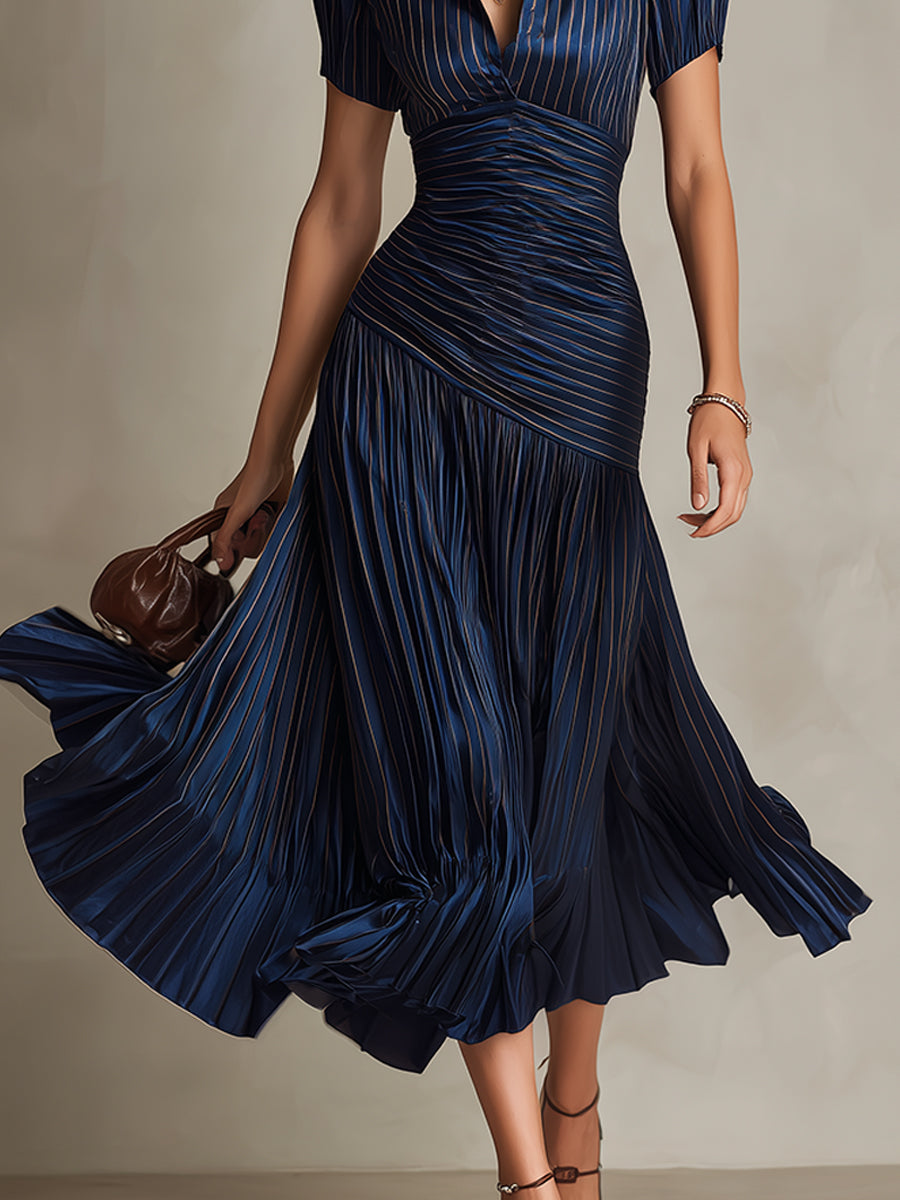 Adriana Retro Stripe Satin Midi Dress