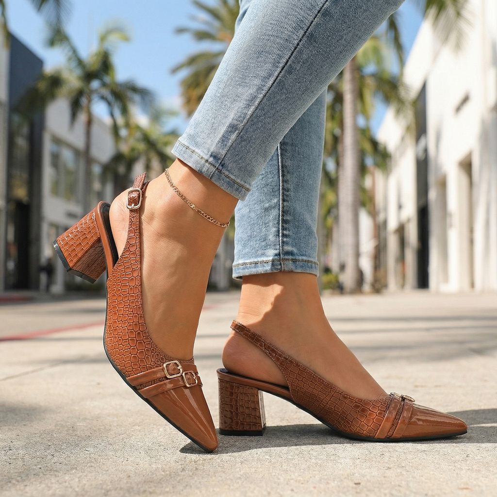 Amelia Croc Slingback Heels