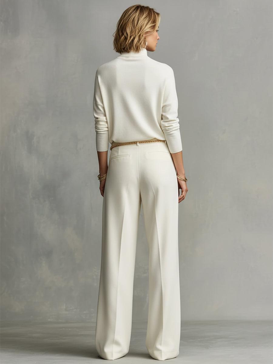 Women’s Cream Knit Top & Wide-Leg Pants Set