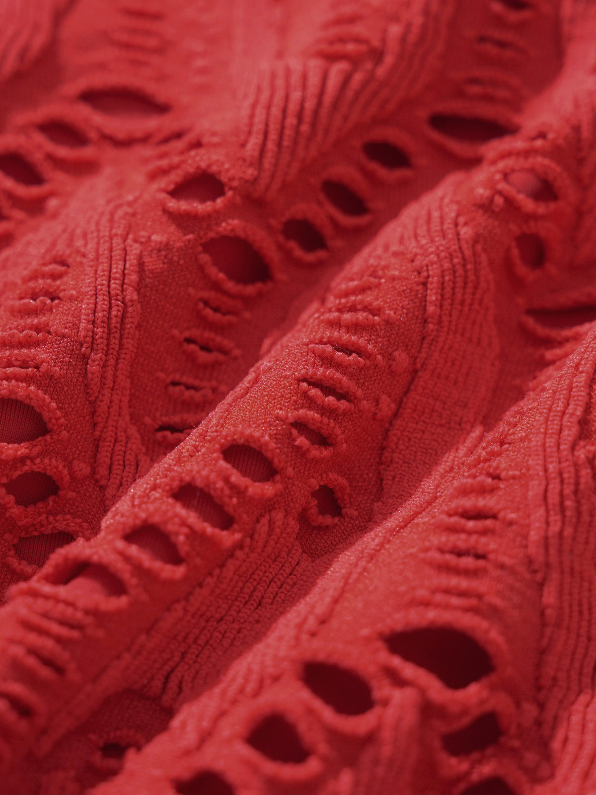 Red Textured High Cut Bikini Bottom
