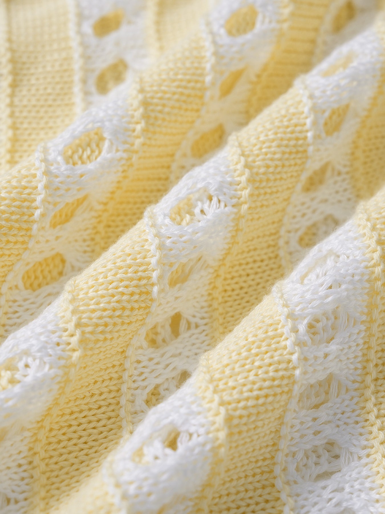 Yellow Striped V-Neck Crochet Cover-Up Shirt