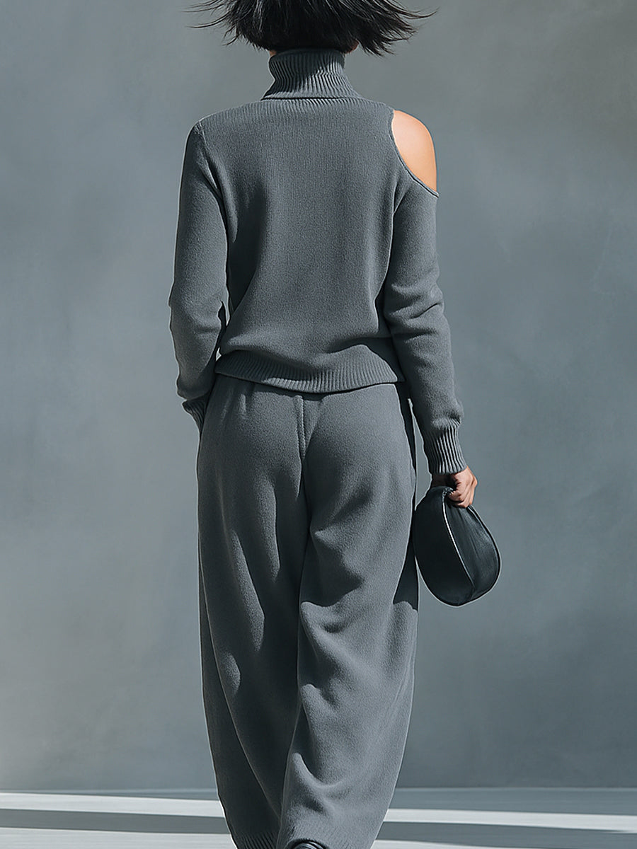 One-Shoulder Cut-Out Knit Blend Set