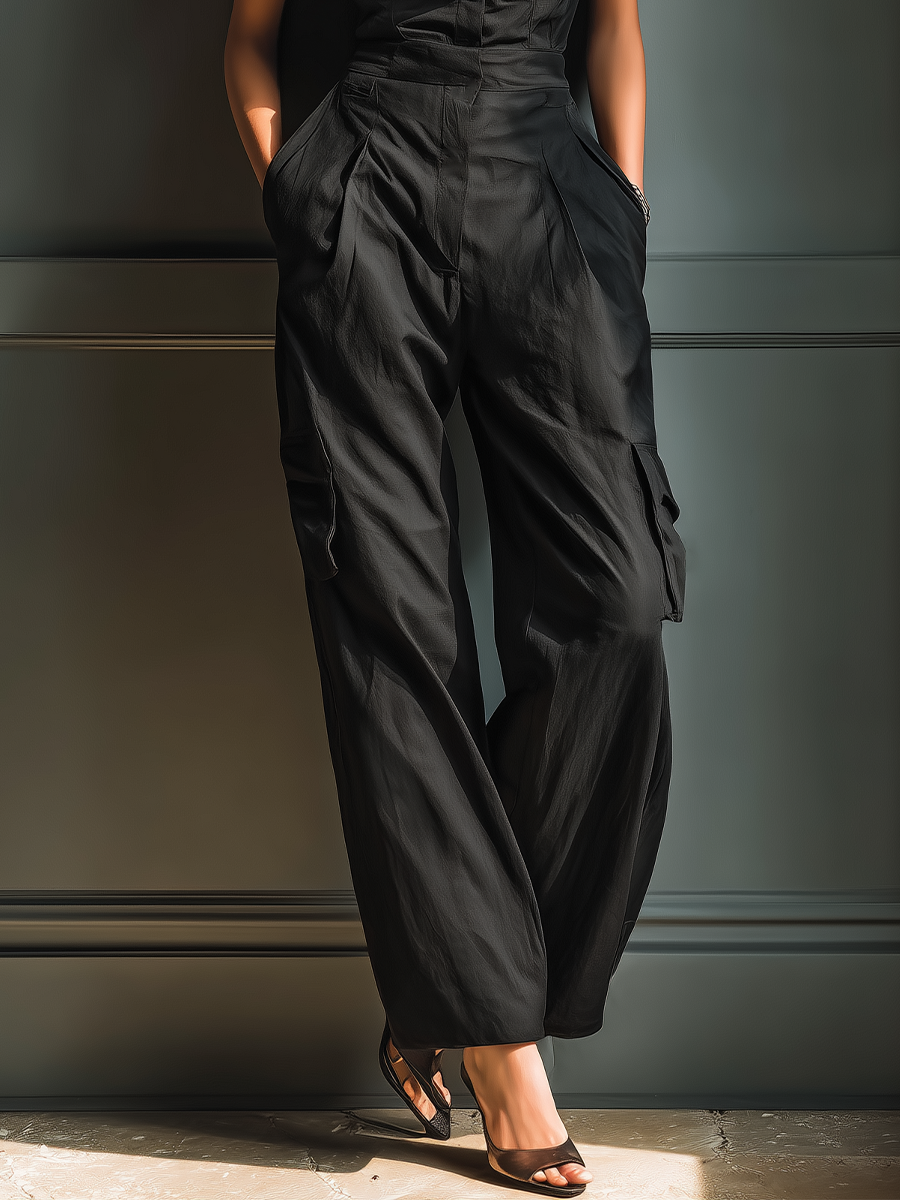 Cotton-Linen Collared Cargo Jumpsuit
