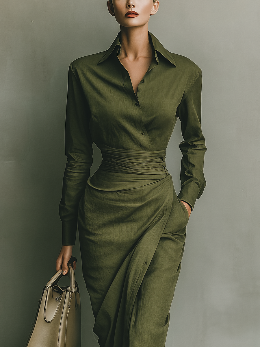 Army Green Cotton Blend Maxi Dress