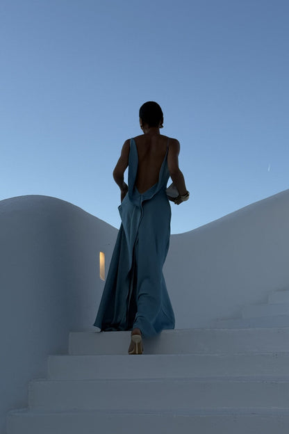Blue Deep Backless Dress 💙✨