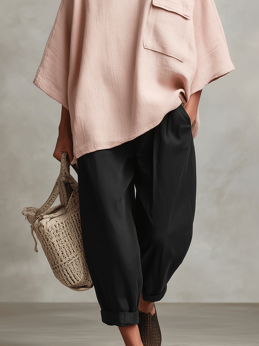 Pink Bohemian Tie Pocket Straight-Leg Two-Piece Set