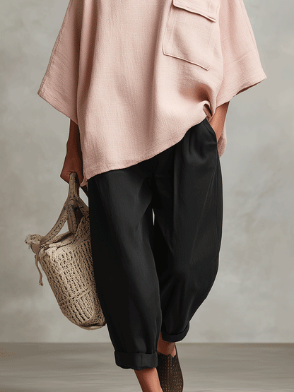 Pink Bohemian Tie Pocket Straight-Leg Two-Piece Set