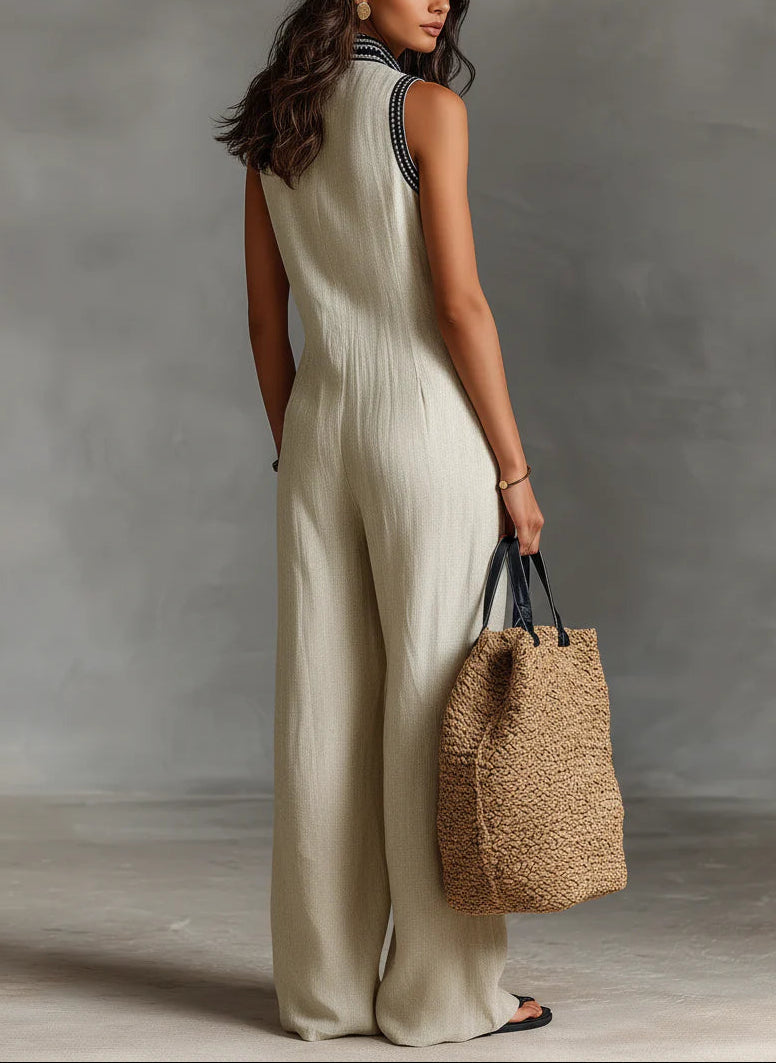 Fiamma Minimalist High Neck Sleeveless Zip Jumpsuit