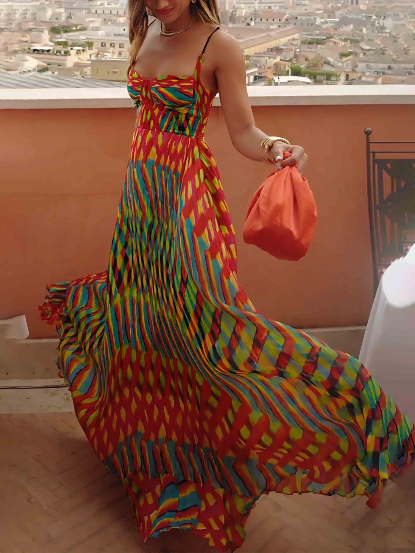 Painted Print A-Line Maxi Dress