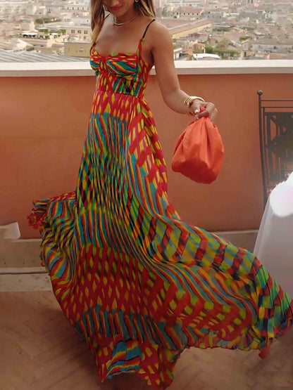 Painted Print A-Line Maxi Dress