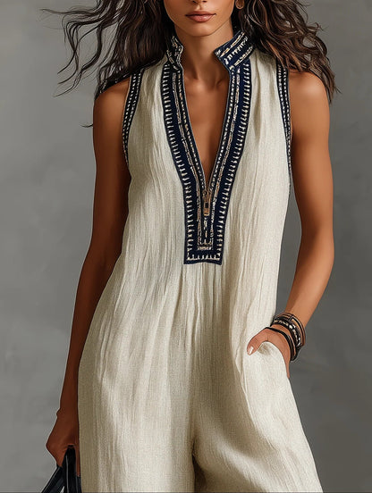Fiamma Minimalist High Neck Sleeveless Zip Jumpsuit