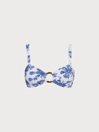 Ruched Cutout Floral Bikini Top