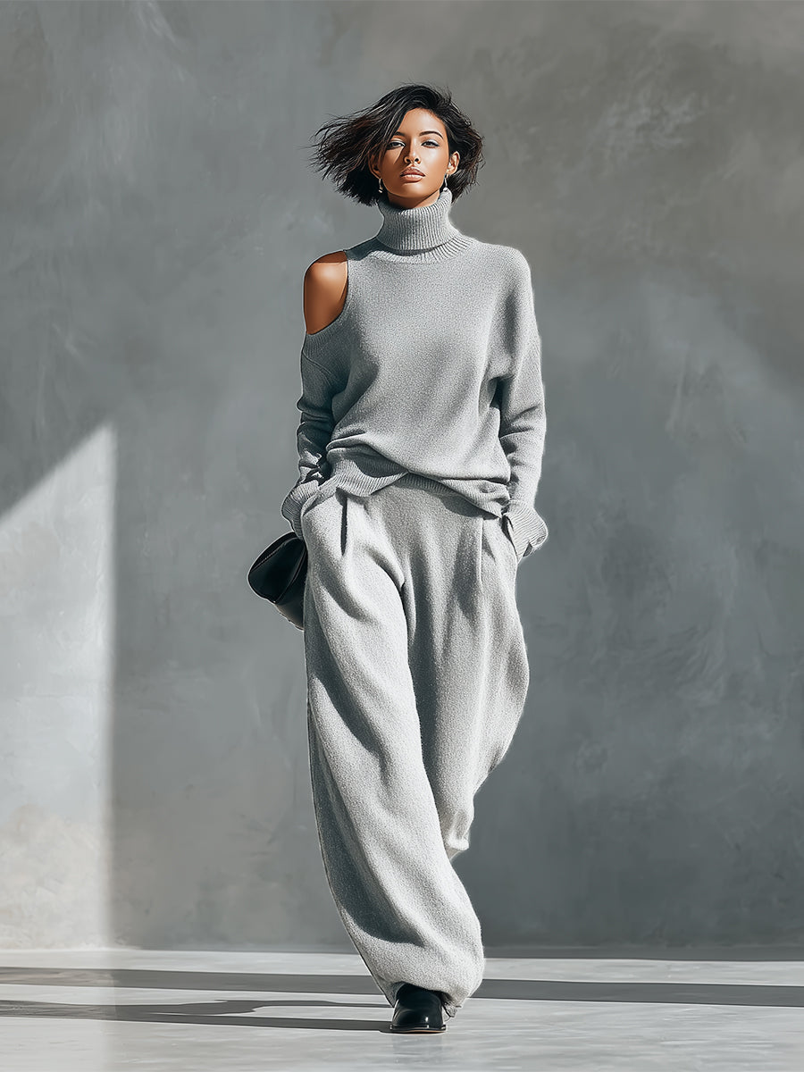 One-Shoulder Cut-Out Knit Blend Set