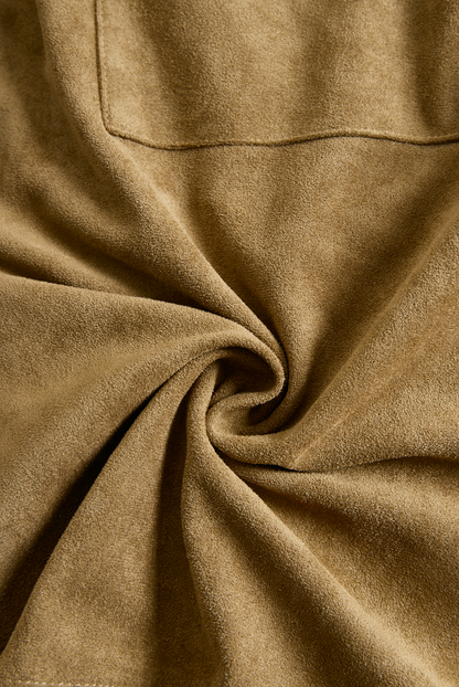Suede Single-Breasted Lapel Long Sleeve Midi Dress