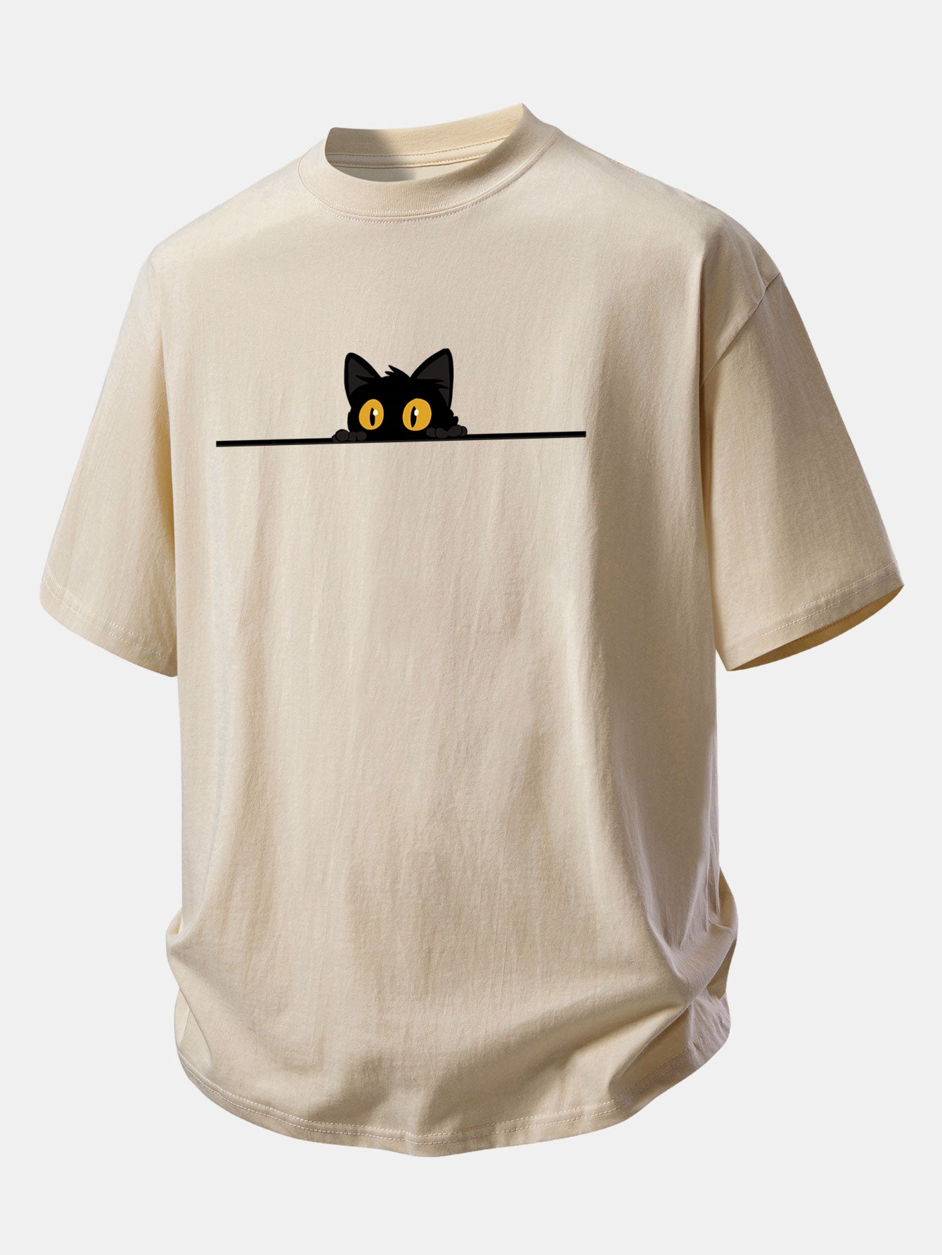 Relax Fit Black Cat Print Cotton T-Shirt
