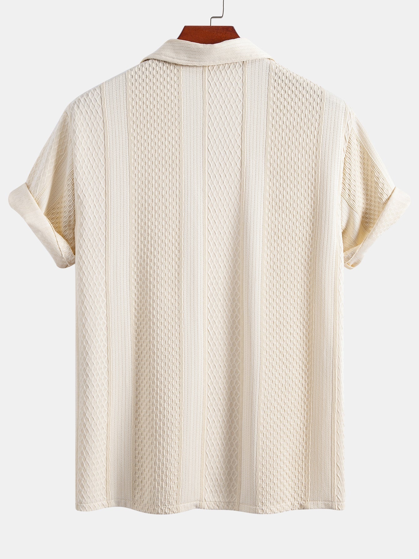 Geometric Jacquard Button Up Shirt & Crinkle Textured Straight Leg Pants