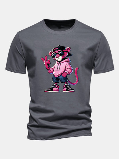 Regular Fit Cool Pink Panther Print Cotton T-Shirt