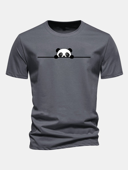 Regular Fit Peeking Panda Print Cotton T-Shirt