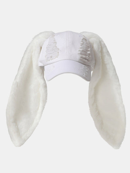 Y2K Streetwear Bunny Rabbit Ears Distressed Baseball Cap