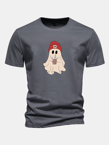 Regular Fit Red Hat Ghost Print Cotton T-Shirt