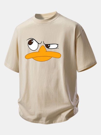 Relax Fit Emoji Duck Print Cotton T-Shirt