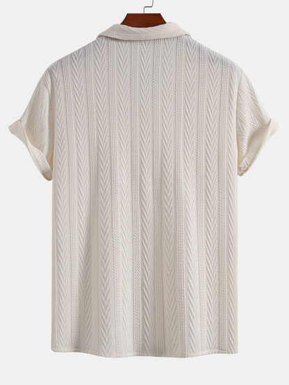 Texture Jacquard Cuban Shirt & Crinkle Textured Drawstring 5" Shorts