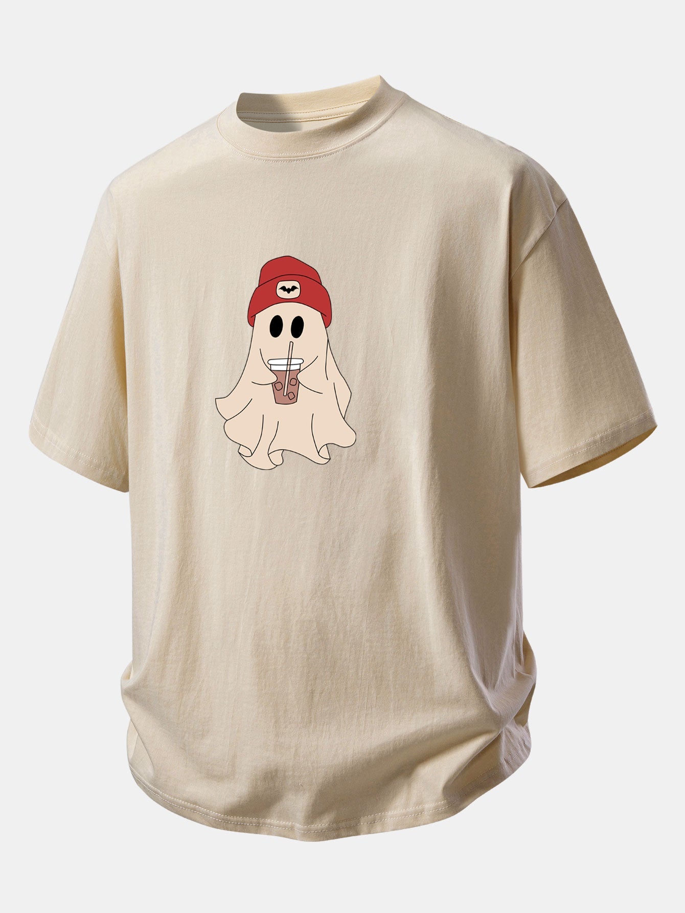 Relax Fit Red Hat Ghost Print Cotton T-Shirt