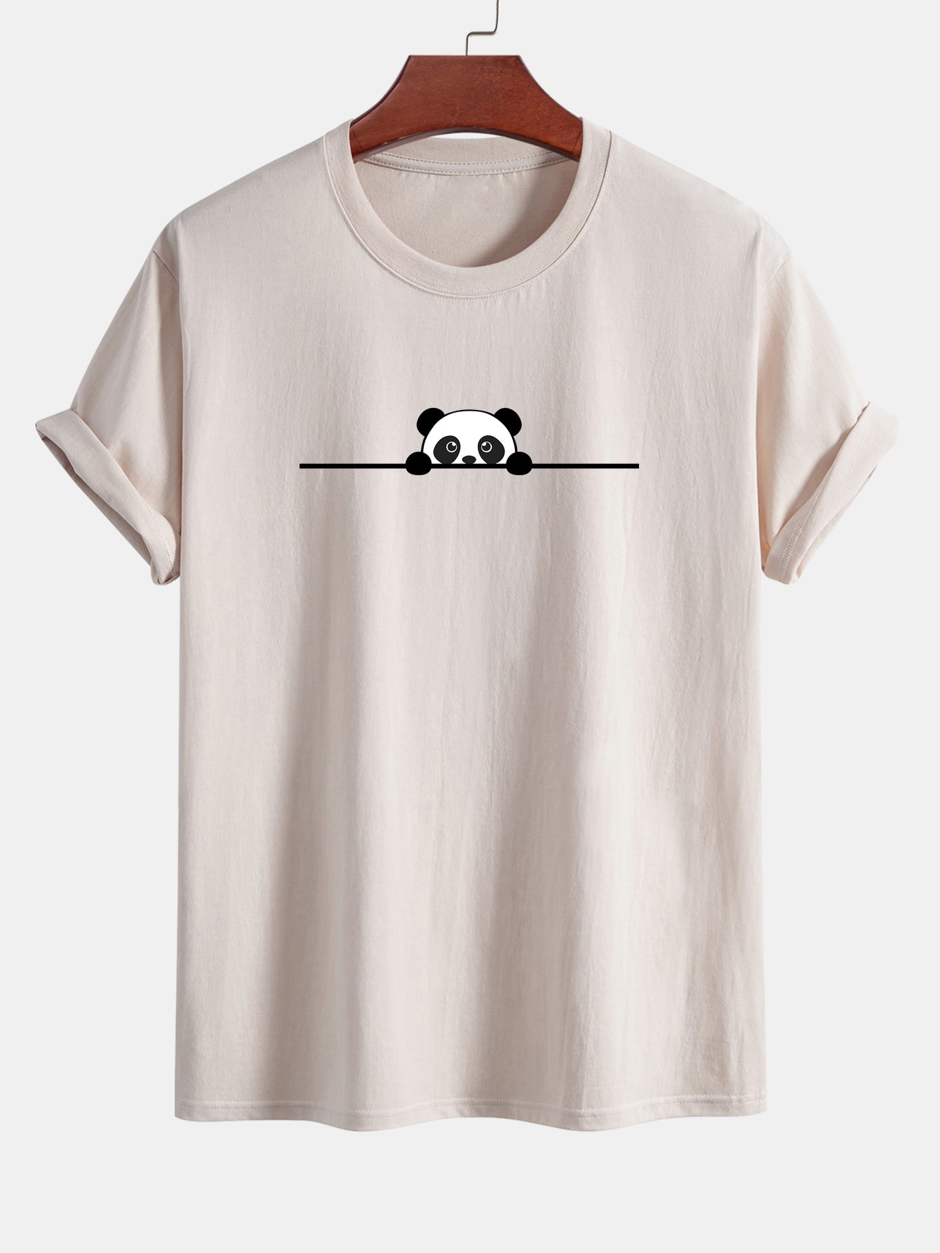 Regular Fit Peeking Panda Print Cotton T-Shirt