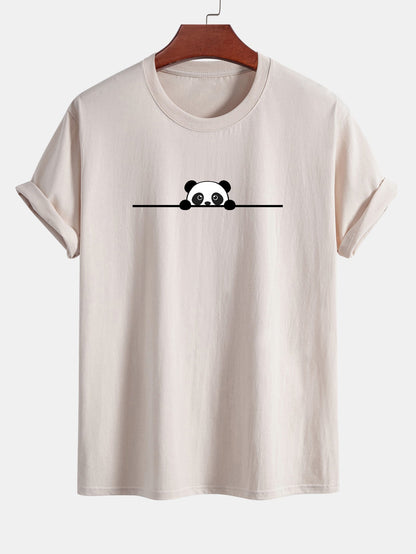 Regular Fit Peeking Panda Print Cotton T-Shirt
