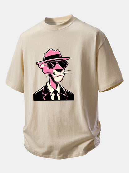 Relax Fit Pink Panther Gentleman Print Cotton T-Shirt