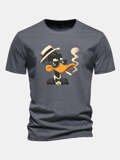 Regular Fit Dapper Duck Print Cotton T-Shirt