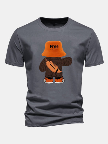 Regular Fit Yarn Bear Print Cotton T-Shirt