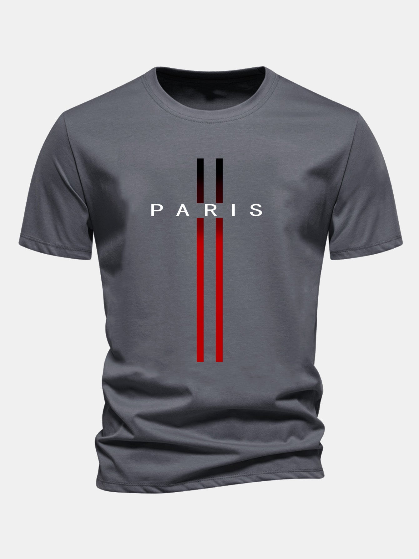 Regular Fit Stripe Paris Print Cotton T-Shirt
