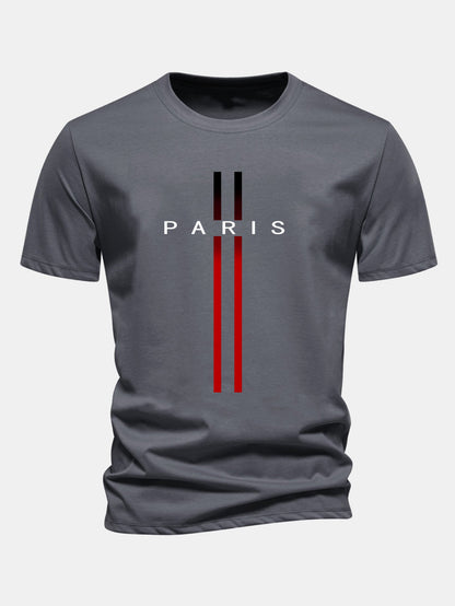 Regular Fit Stripe Paris Print Cotton T-Shirt