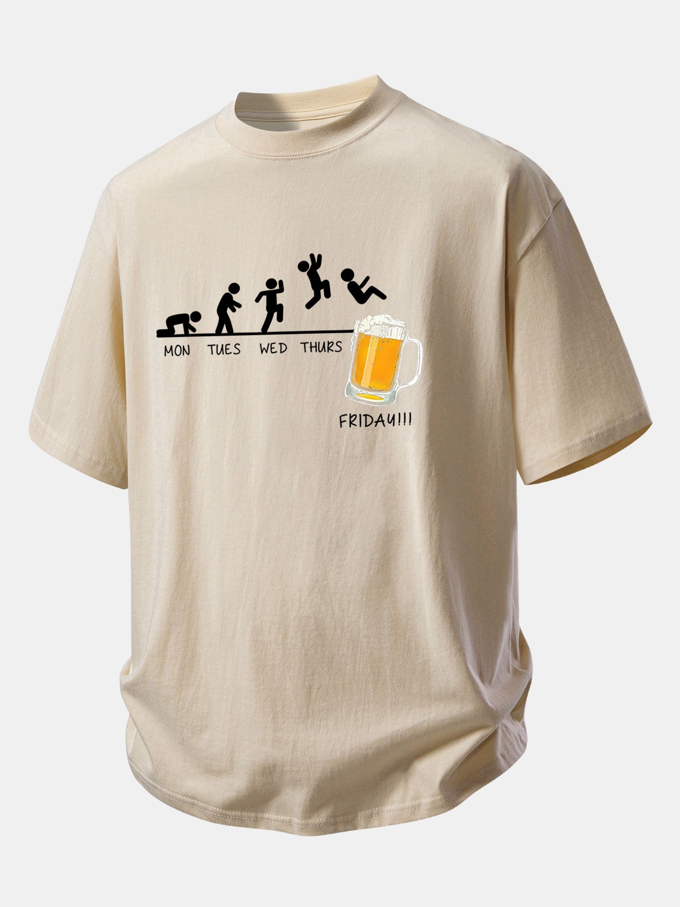 Relax Fit Beer Weekly Plan Print Cotton T-Shirt