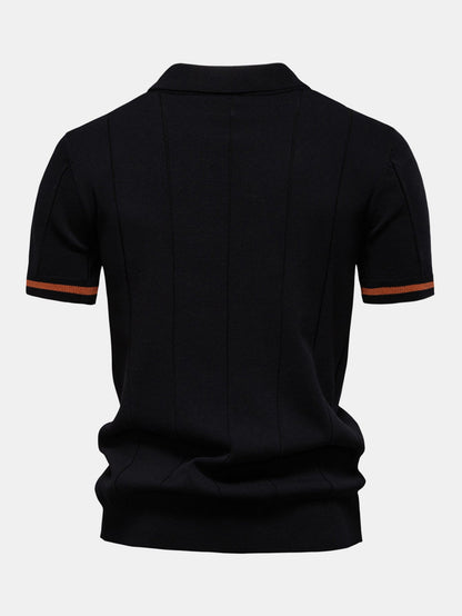 Contrast Trim Zipper Knit Polo Shirt & Elastic Waist Chino Shorts