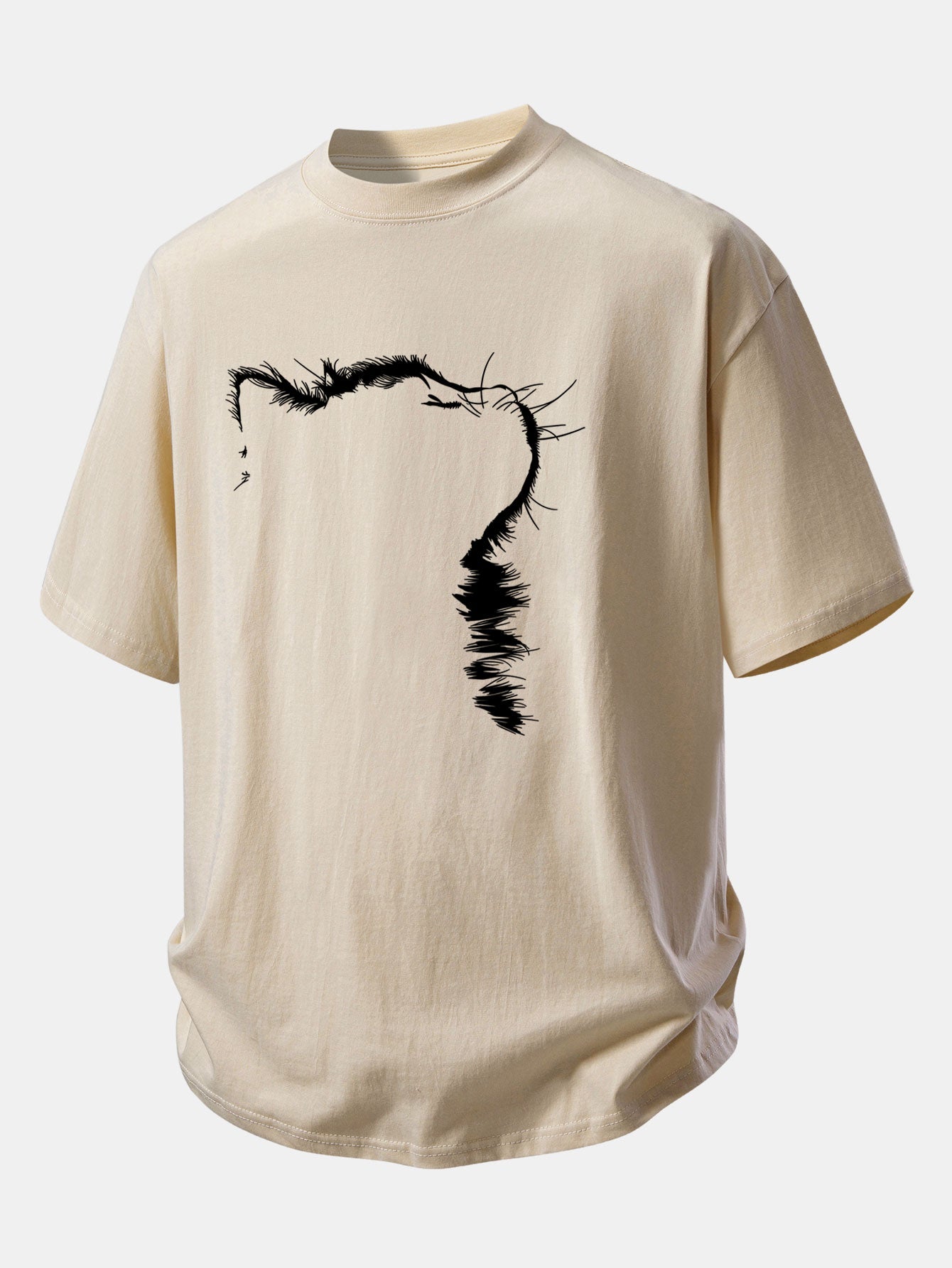Relax Fit Outline Cat Print Cotton T-Shirt