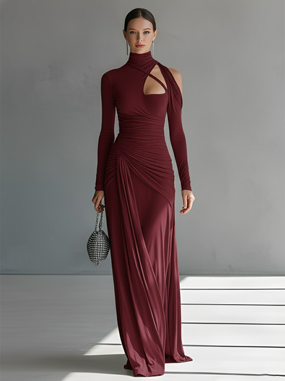 Grey Silky Ruched Cut-Out Maxi Dress