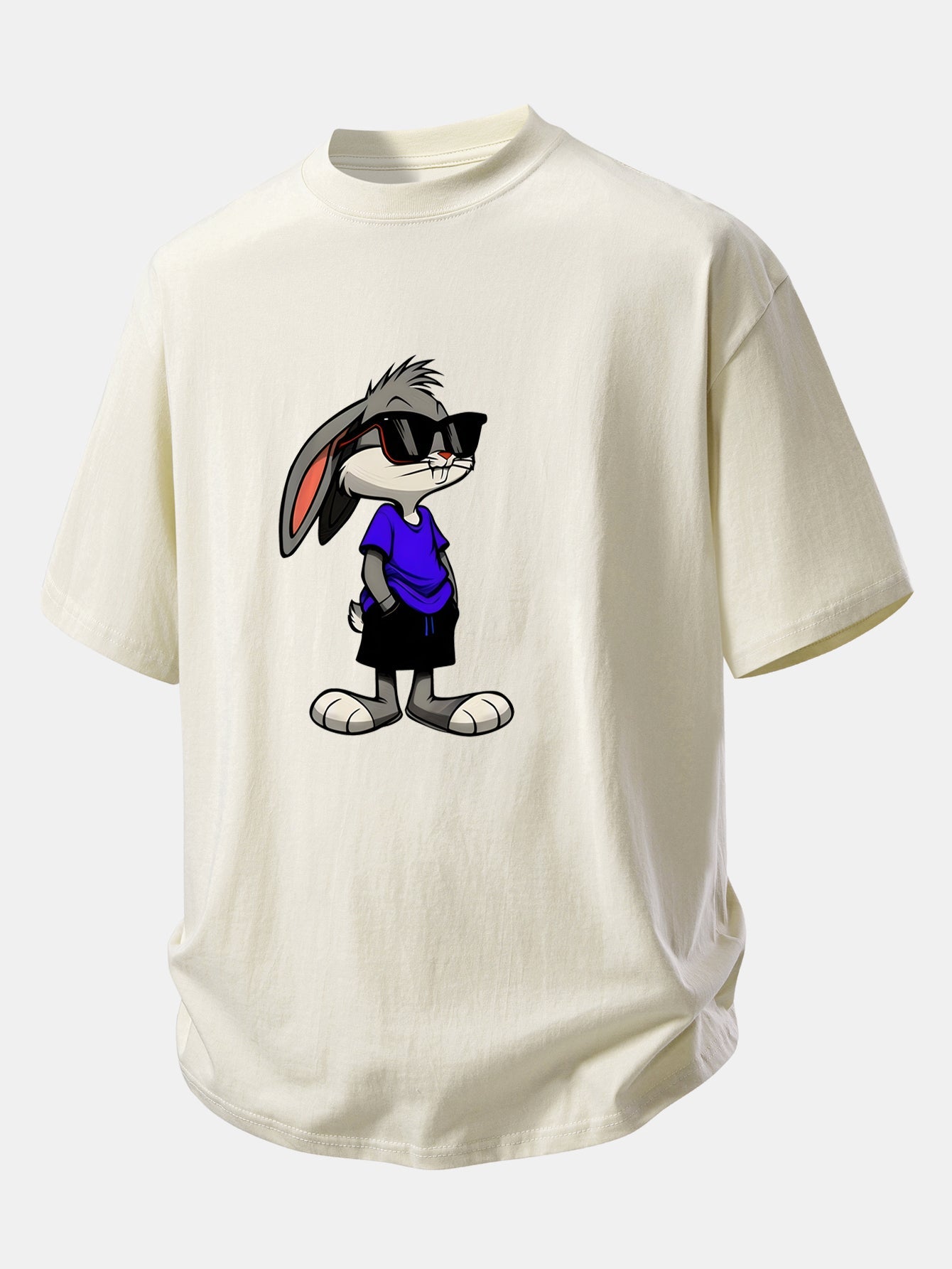 Relax Fit Sunglasses Rabbit Print Cotton T-Shirt