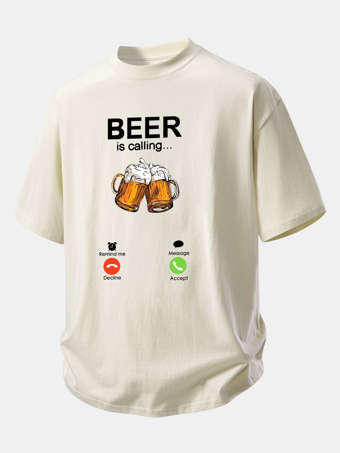 Relax Fit Beer Is Calling Print Cotton T-Shirt