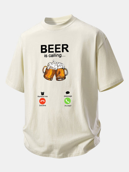 Relax Fit Beer Is Calling Print Cotton T-Shirt