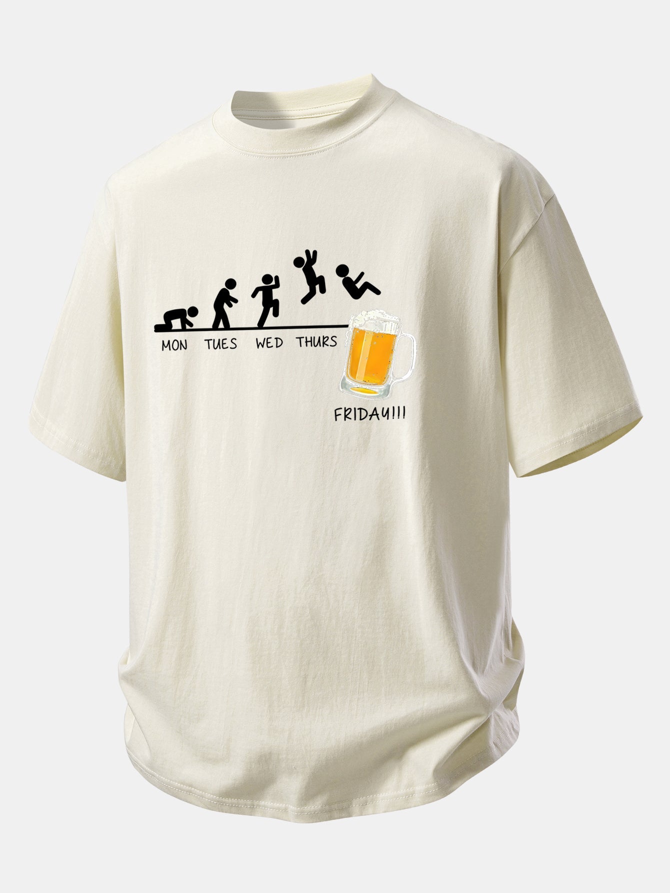 Relax Fit Beer Weekly Plan Print Cotton T-Shirt